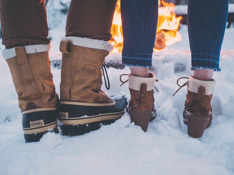 two person standing on ice, snow, winter, white, cold, weather HD wallpaper