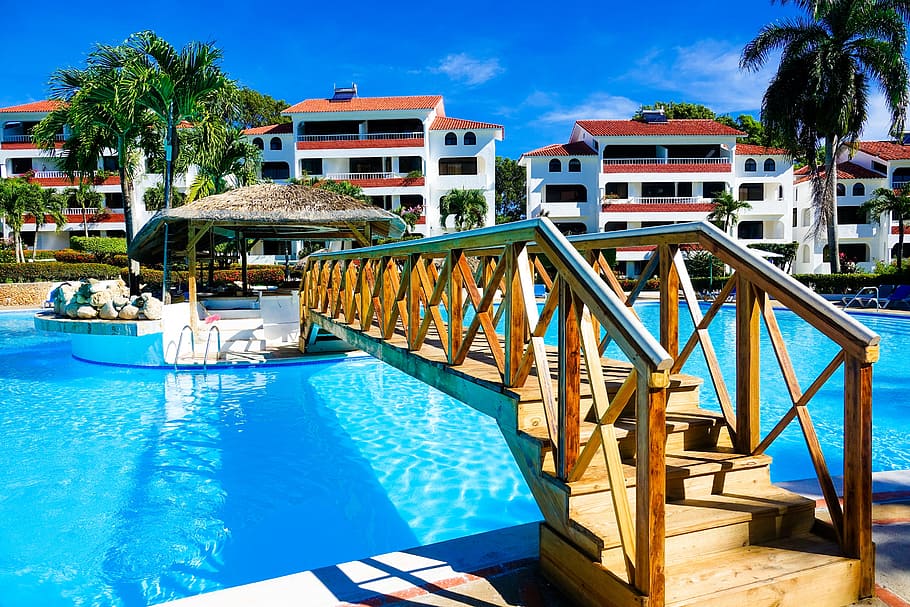 Hotel, Tropical, Tropics, blue, caribbean, fun, travel, cuban, HD wallpaper