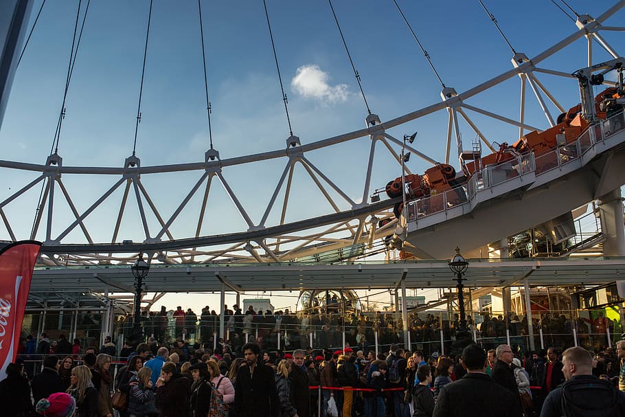 amusement park, city, crowd, engineering, london eye, people HD wallpaper