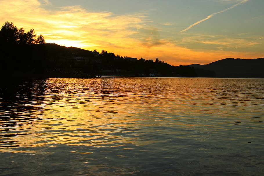 Sunset, Dam, Water, Reflection, Glow, surface, sky, yellow HD wallpaper