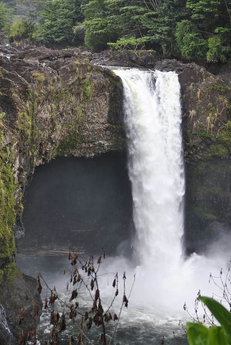 waterfall, cavern, nature, scenic, horizontal, environment HD wallpaper