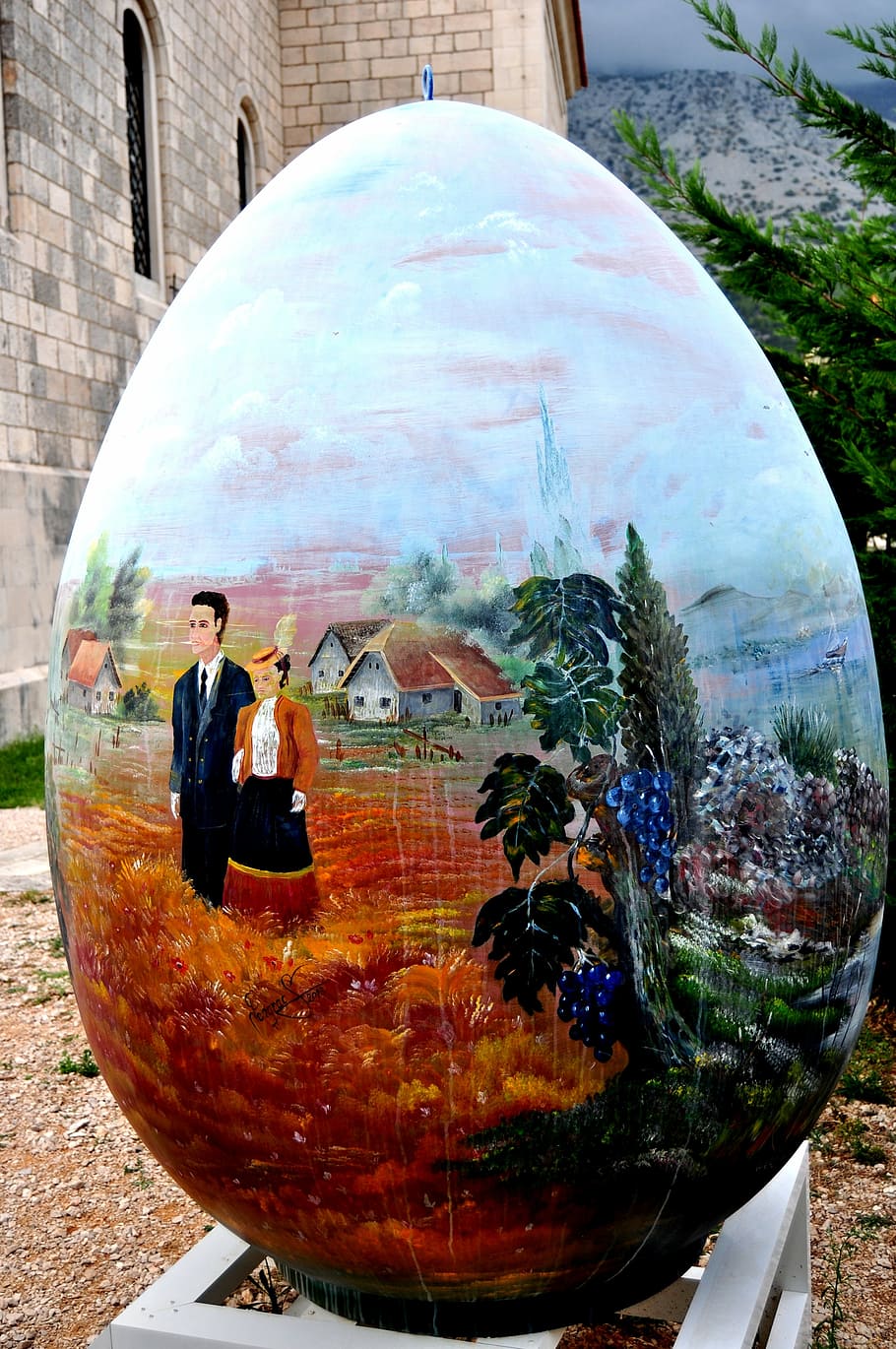 easter egg, large, painted, orebic, croatia, holiday, art, modern HD wallpaper