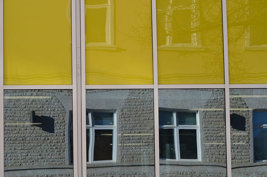 building, reflection, retro, windows, urban, exterior, office building HD wallpaper
