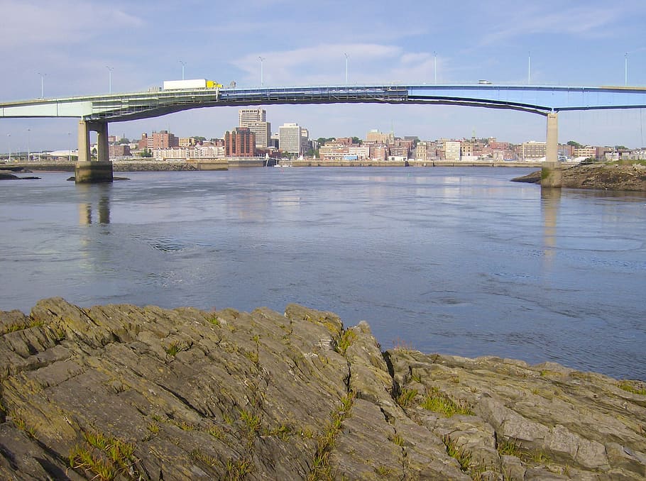 Saint John, New Brunswick, Clouds, sky, bridge, bay, harbor HD wallpaper