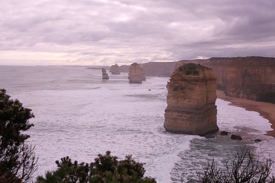 twelve apostle, sea, beach, cliff, ocean, australia, landscape, HD wallpaper