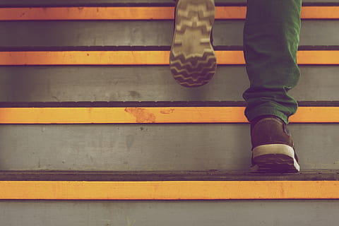 person wearing gray low-top shoes, steps, stairs, up, staircase HD wallpaper