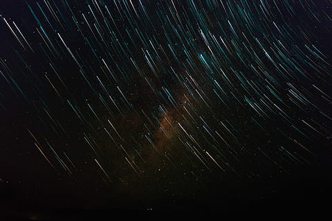 time lapse photo of stars, shooting star, sky, blue, red, orange HD wallpaper