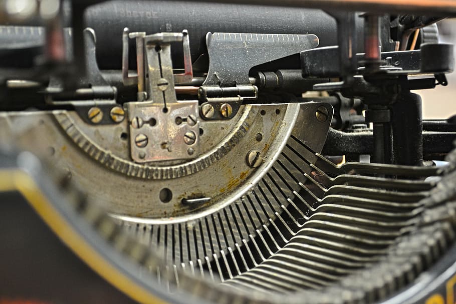 sty typewriter, keys, steampunk, metal, old, retro, antique HD wallpaper