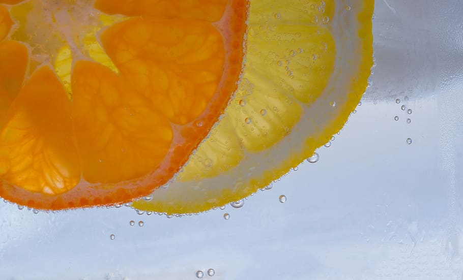 sliced orange and lemon fruits, mandarin, discs, vitamins, mineral water HD wallpaper