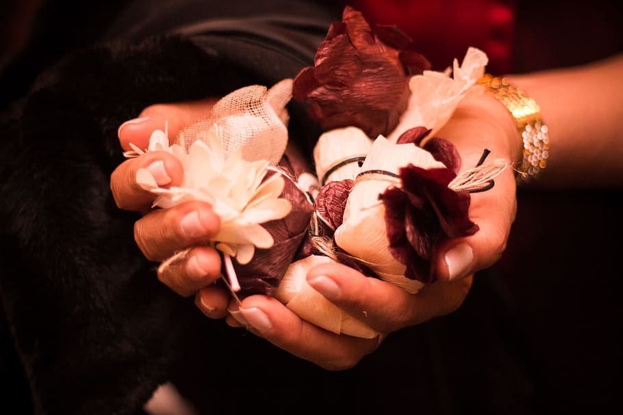 Hands, Flowers, Candy, Bride, Marriage, rose - flower, petal HD wallpaper