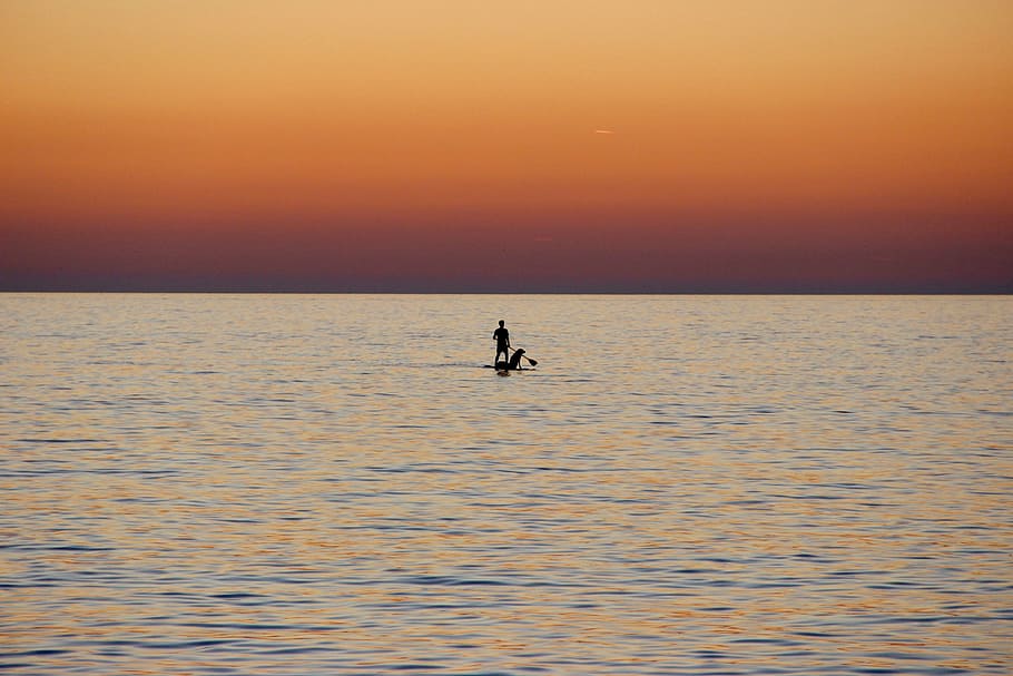 sunset, romance, sup, abendstimmung, evening sky, sunset sea HD wallpaper