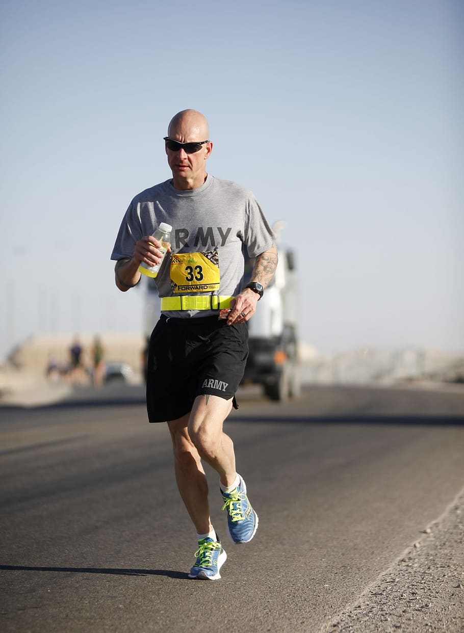 man jogging beside road, Runner, Race, Competition, Male, Athlete