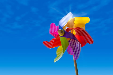 pinwheel, sky, clouds, sun, wind, blue, toys, windmill, beauty in nature HD wallpaper