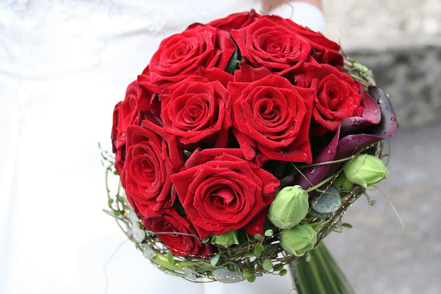rose, flowers, strauss, red, wedding, floristry, rose - flower HD wallpaper