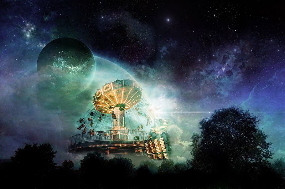 planet under black sky illustration, astronomy, sun, space HD wallpaper