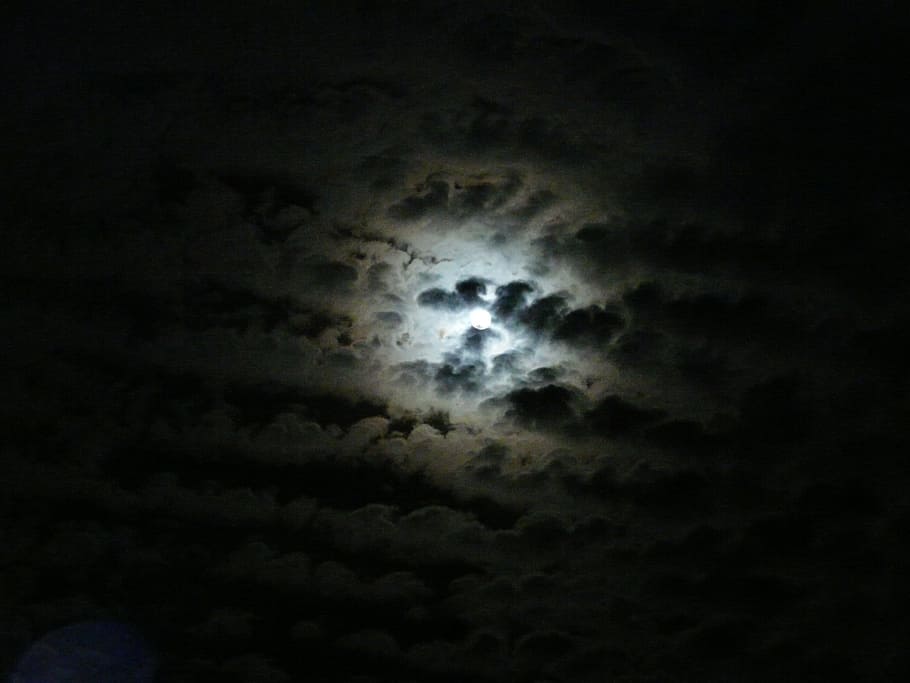 Moon, Moonlight, Clouds, Cloud Cover, dark, creepy, mysterious HD wallpaper