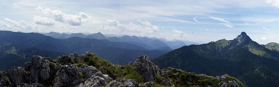 hiking, mountain, summit, view, mountains, foothills of the alps HD wallpaper