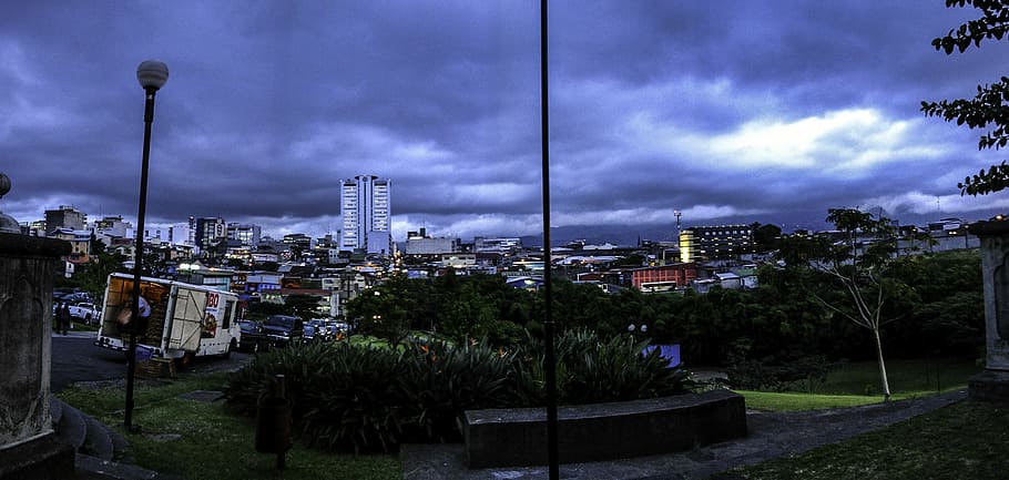 Heavy Clouds over San Jose, Costa Rica, buildings, cars, city