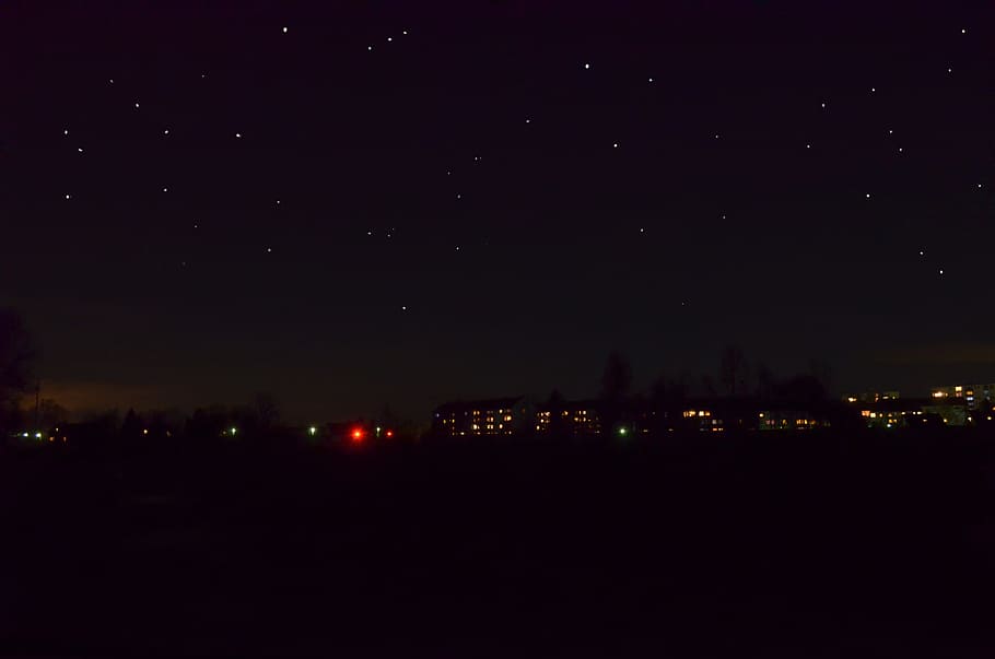 Night, Lights, Landscape, star, homes, illuminated, dark, city HD wallpaper