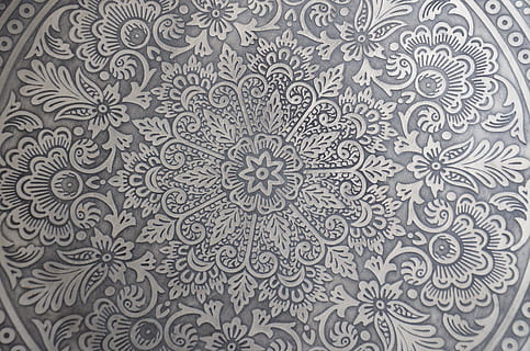 silver mandala doily, oriental, pattern, background, ornament HD wallpaper