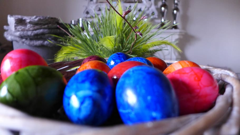 easter nest, egg, hare, colored, easter decorations, easter greeting HD wallpaper