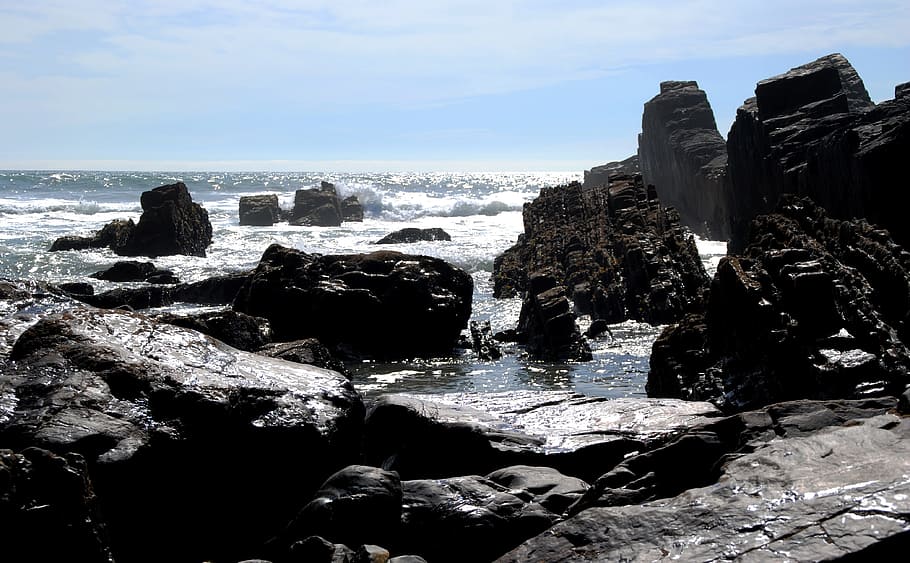 Rock, Cliffs, Brittany, Atlantic, coast, sea, ocean, water HD wallpaper