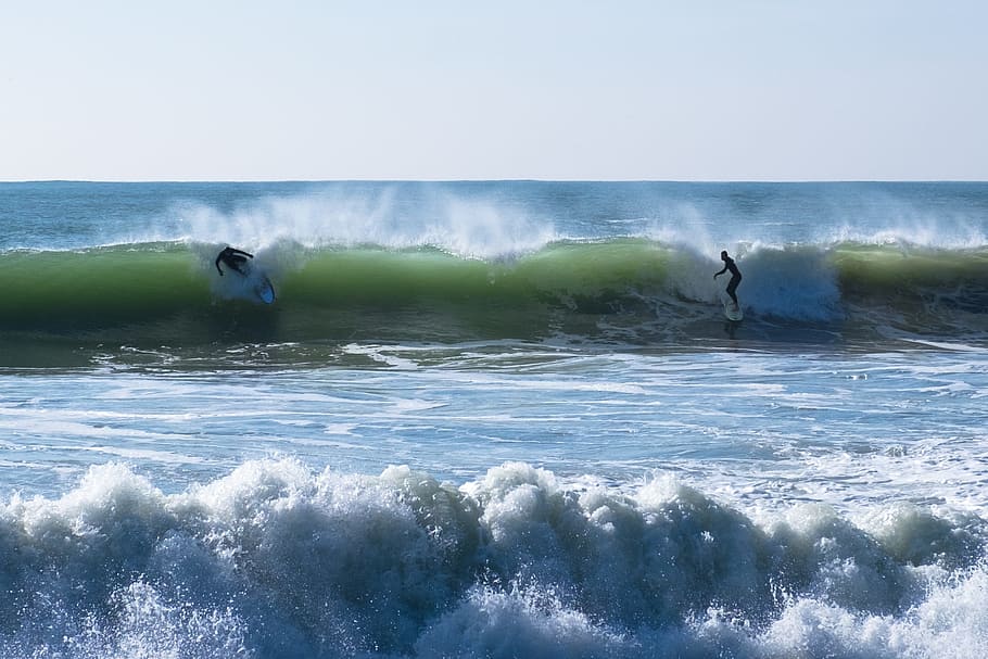 sea, ocean, water, waves, nature, people, surfing, sport, horizon HD wallpaper