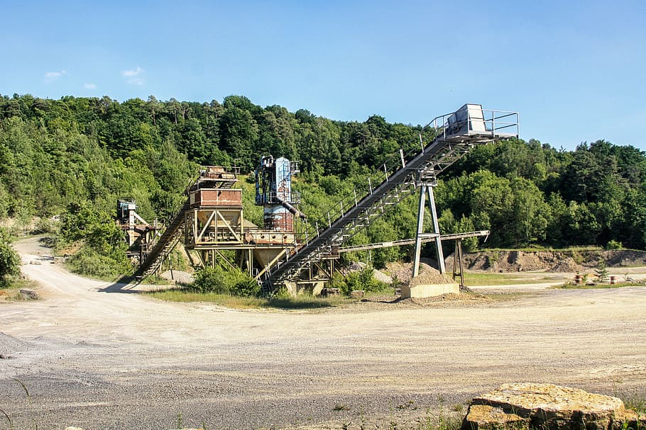 quarry, machine, stone, rock, technology, old, conveyor belt, HD wallpaper