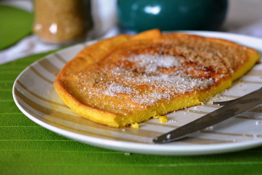 omelette, breakfast, sugar, eating, sweet dish, food, food and drink HD wallpaper