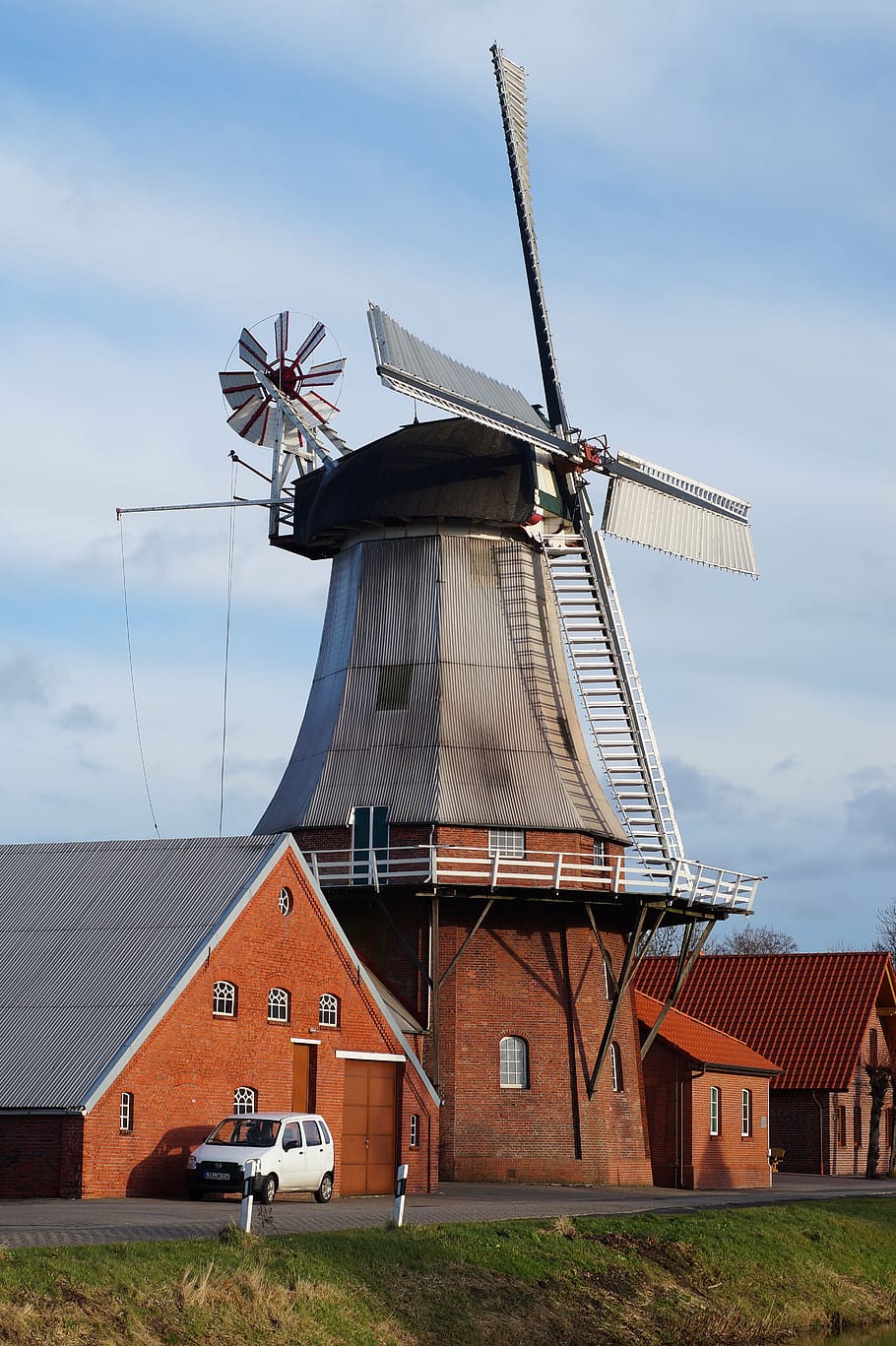 mill, flour mill, windmill, wing, clouds, blue, rural Scene HD wallpaper