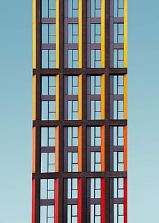 building illustration, yellow and gray building illustration HD wallpaper
