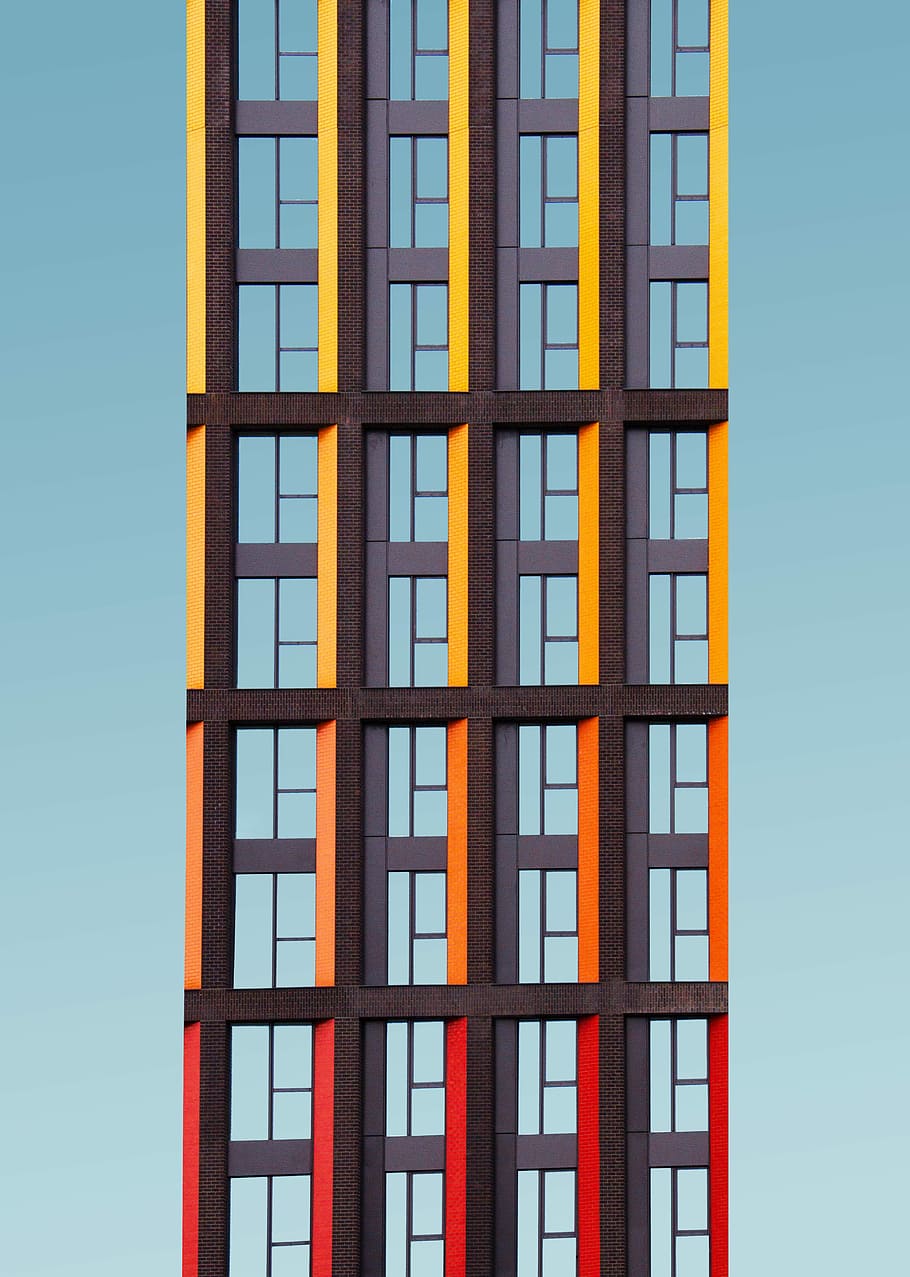building illustration, yellow and gray building illustration HD wallpaper