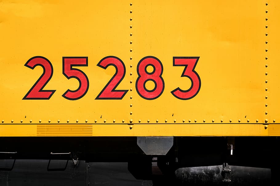 25283, close up photo of yellow surface, train, cargo, number HD wallpaper