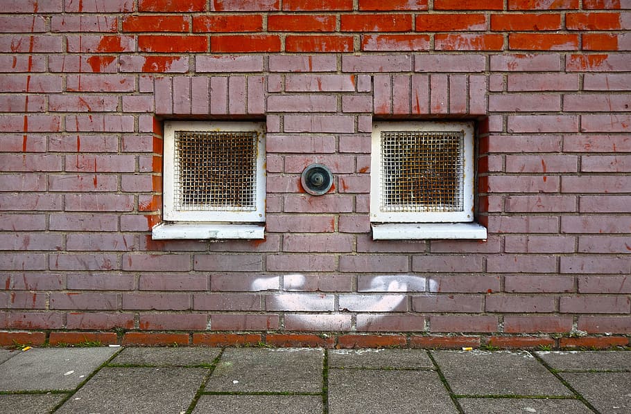 wall, pink brick wall, window, small window, graffiti, urban HD wallpaper