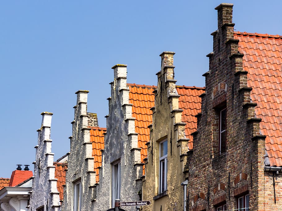 bruges, belgium, roofs, battlements, historically, architecture, HD wallpaper