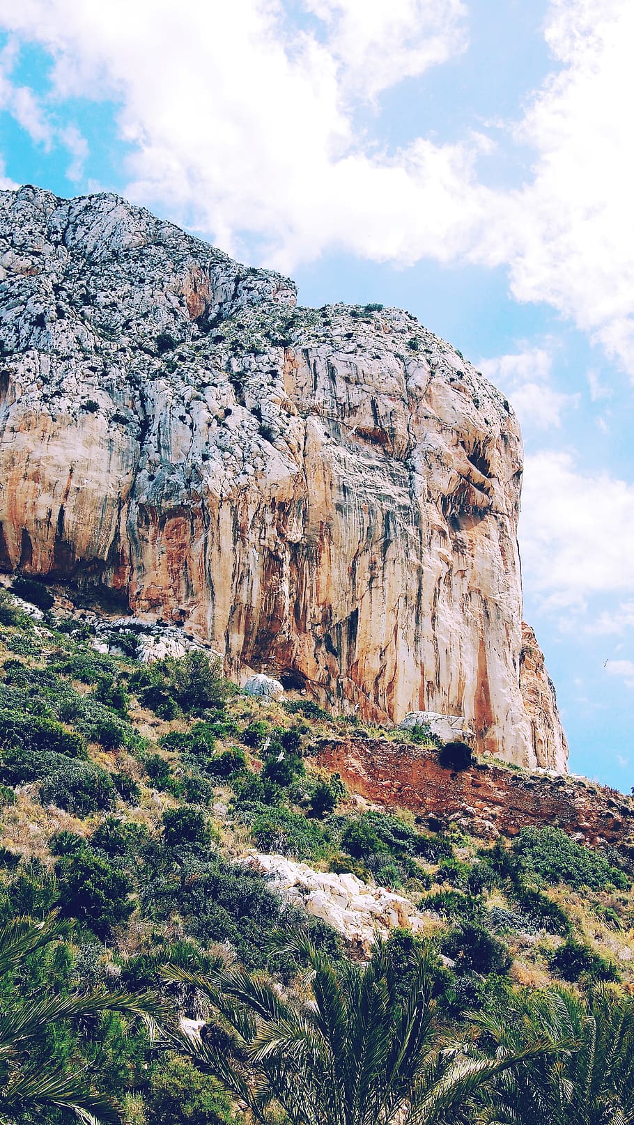 landscape photography of mountain, photo of rock mountain under clear blue sky during daytime HD wallpaper