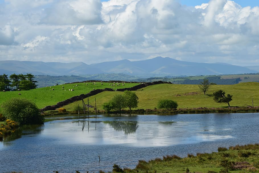 nature, water, landscape, panoramic, sky, wales, panorama, rural HD wallpaper