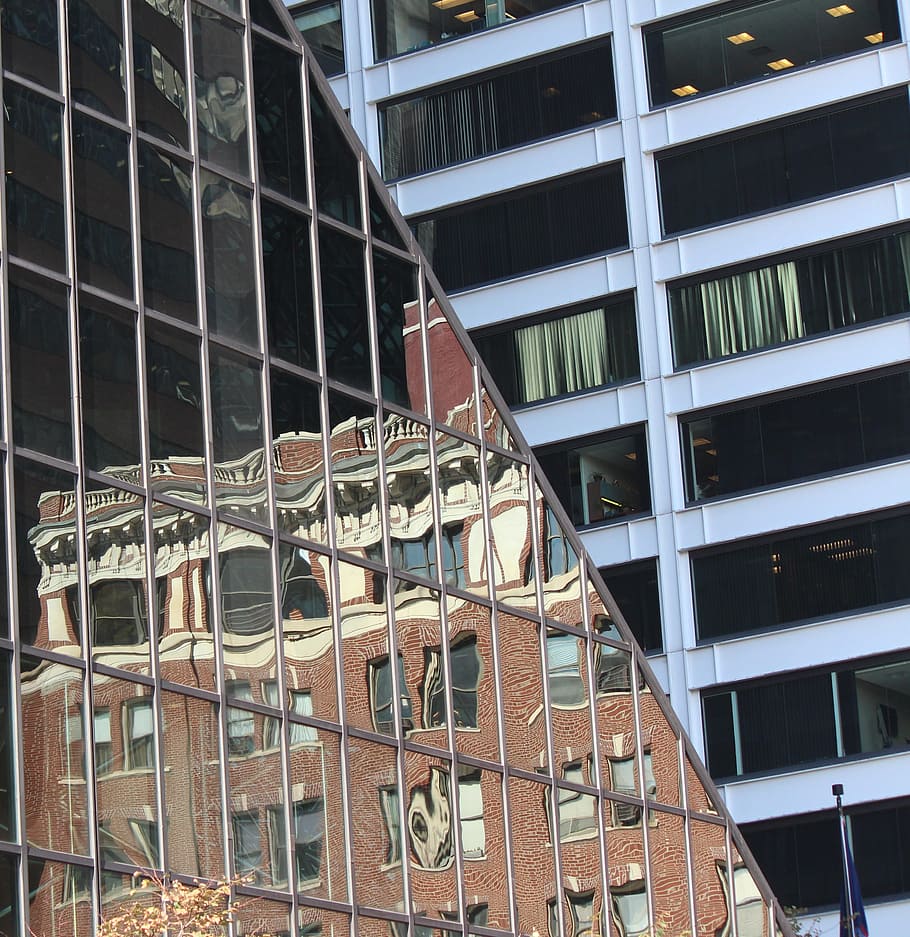 Buildings, Angle, Reflection, City, downtown, structure, corporate HD wallpaper