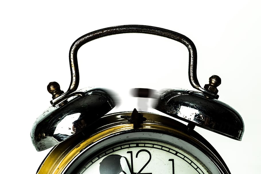 Black Ring Bell Alarm Clock, Analogue, antique, chrome, classic