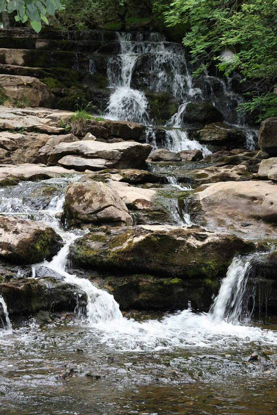 waterfall, rocks, stream, nature, river, flowing, natural, scenic HD wallpaper