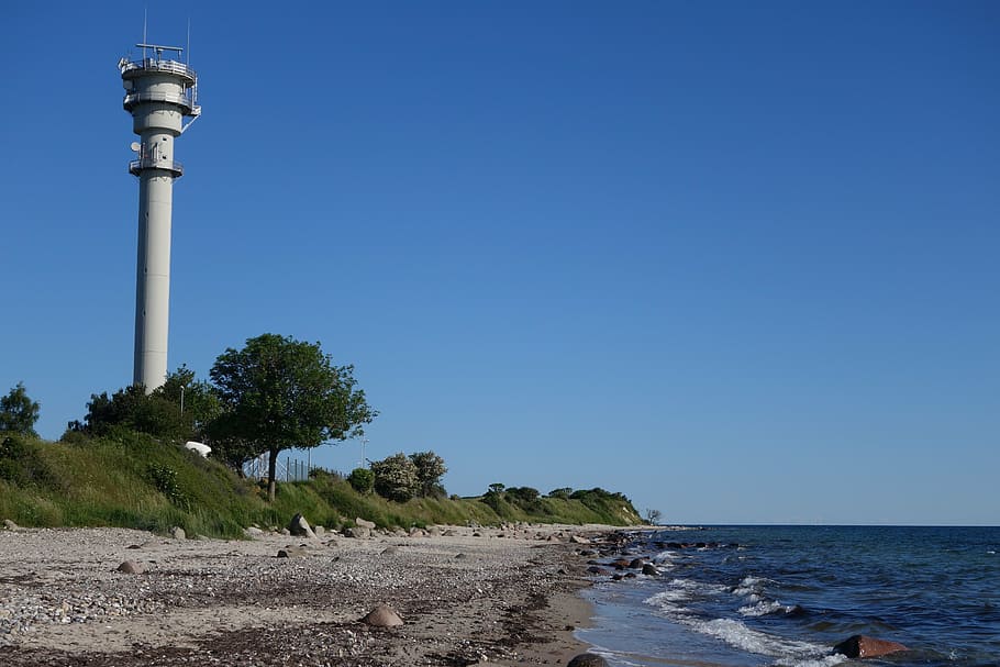 lighthouse, coast, sky, beach, baltic sea, water, clear sky HD wallpaper