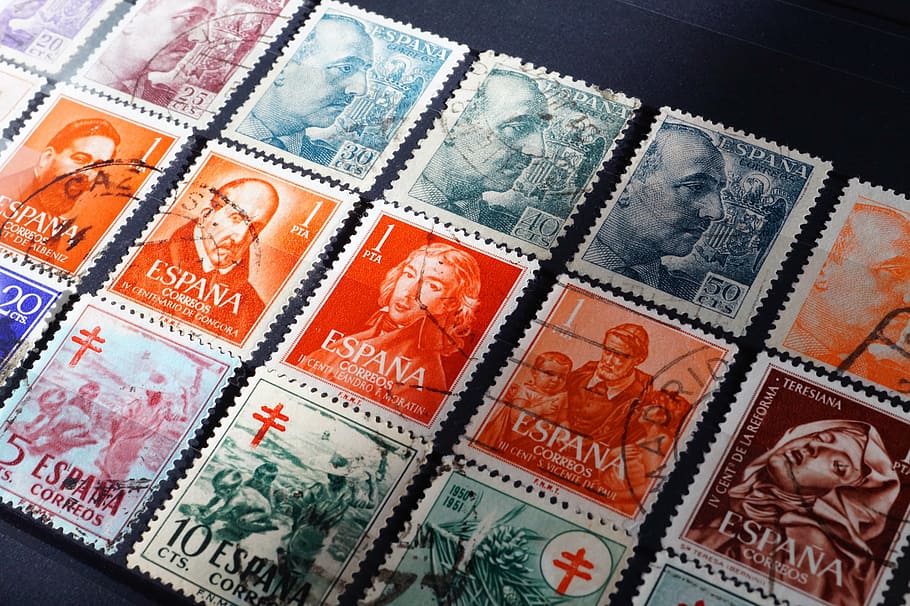 postage stamp collection, stamps, philately, spain, spanish stamps