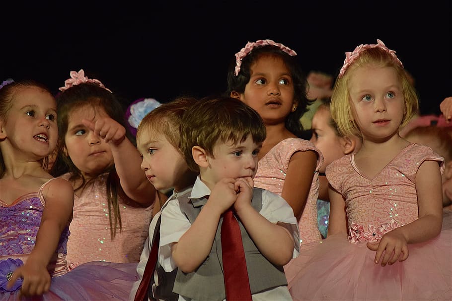 children, stage, event, boy, girl, performance, dancing, cute HD wallpaper