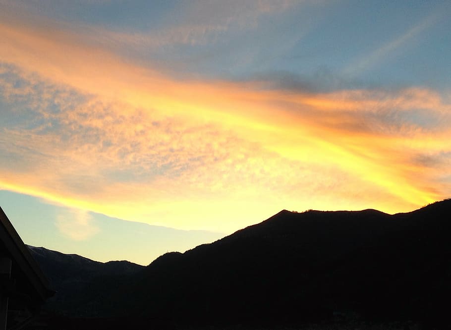 sky, red, sunset, landscape, rays of sunshine, nature, atmosphere HD wallpaper