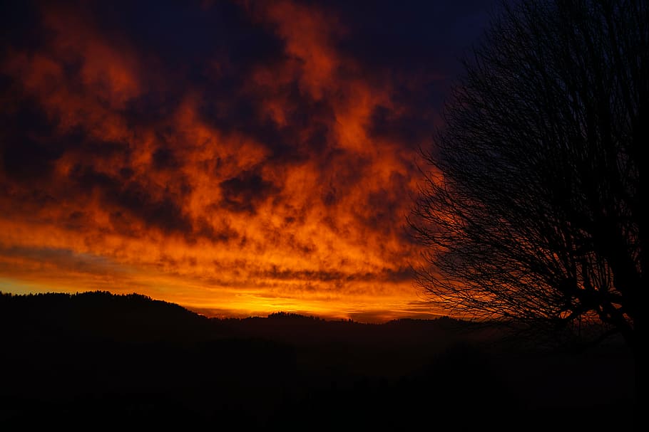 sunset, sky, abendstimmung, evening sky, fiery, red, yellow HD wallpaper