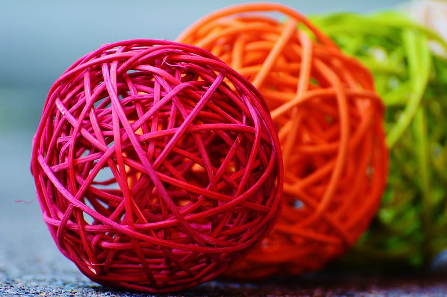 balls, wood, braid, decoration, colorful, red, close-up, no people HD wallpaper