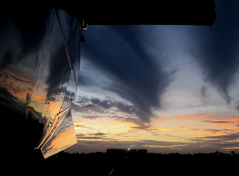 dark sky, sunset, dusk, wing, horizon, light, airplane, cloud - sky HD wallpaper