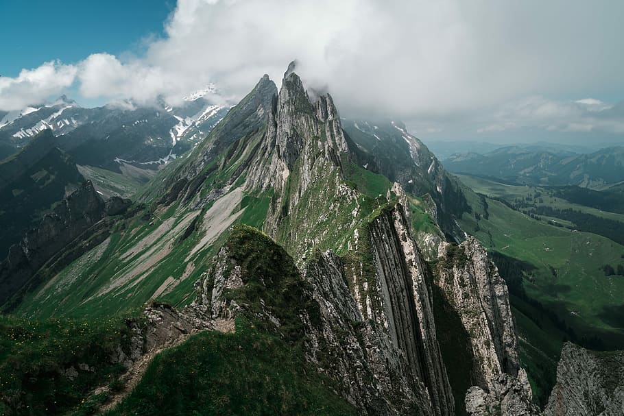bird's eye photography of green mountain, landscape photo of mountain HD wallpaper