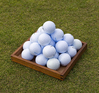 pile of white golf balls on grass field, Balls, Pyramid, Practice HD wallpaper