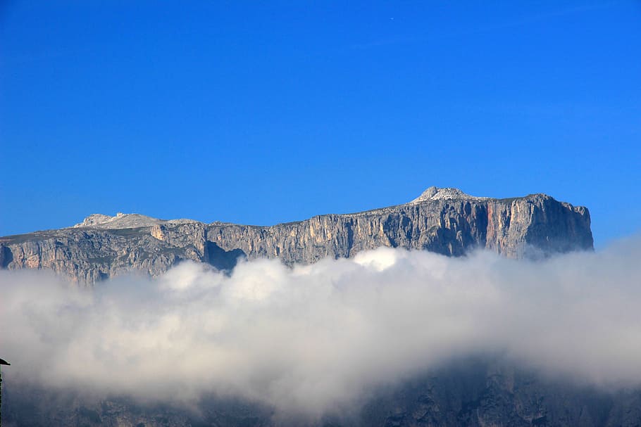mountain, clouds, sky, fog, south tyrol, mountains, schlern HD wallpaper